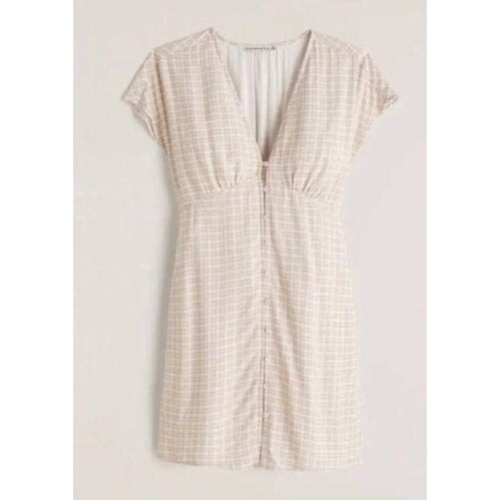Abercrombie & Fitch Tan Gingham Cap Sleeve Mini Dress